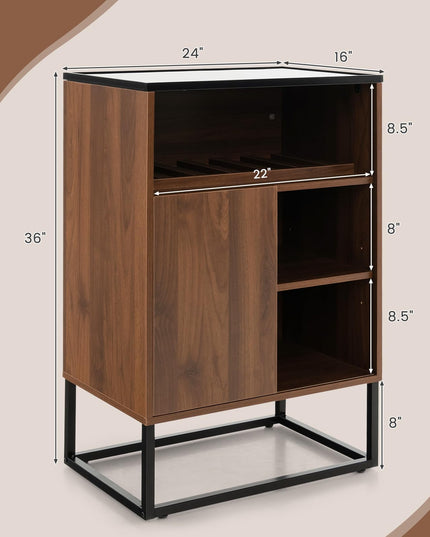 Giantex Wine Bar Cabinet, Small Sideboard Buffet Cabinet with Tempered Glass Top, Adjustable Feet & Shelf, Sliding Door