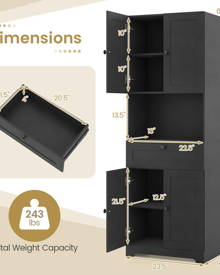 Armoire de Cuisine Autoportante Moderne Giantex de 171 cm de Haut avec 4 Portes et 1 Tiroir
