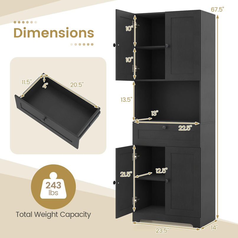Armoire de Cuisine Autoportante Moderne Giantex de 171 cm de Haut avec 4 Portes et 1 Tiroir