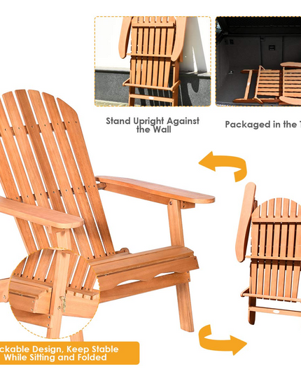 Giantex Adirondack Chair Wooden and Foldable Outdoor Lounger Chair 34"X28"X35.5"