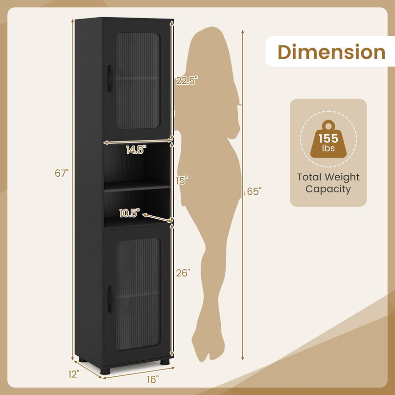 Giantex 67" Tall Narrow Freestanding Bathroom Storage Cabinet with 2 Fluted Doors