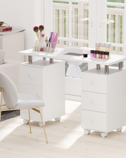Giantex Nail Desk Manicure Table - Nail Table Station with Electric Dust Collector, 4 Drawers, Storage Cabinet