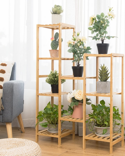 Giantex 9 Tiers Bamboo Plant Stand for Indoor Plants Multiple, Plant Shelf Flower Pots Holder