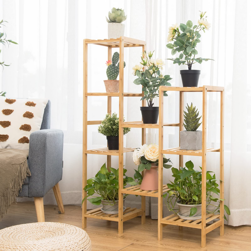 Giantex 9 Tiers Bamboo Plant Stand for Indoor Plants Multiple, Plant Shelf Flower Pots Holder
