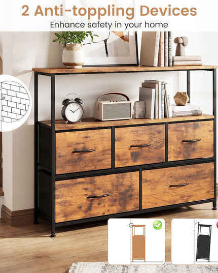 Giantex TV Stand for 45 Inch TV | 5 Fabric Drawer Entertainment Center with Open Shelf