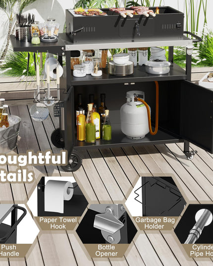 Giantex Outdoor Grill Cart with Storage Cabinet, Patio Kitchen Island Table with Stainless Steel Top