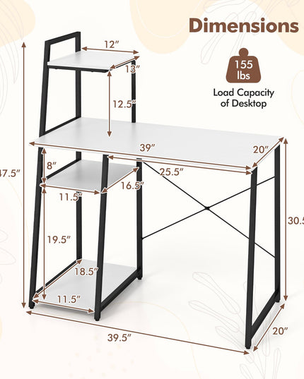 Giantex Computer Desk with Shelves, 47.5” Home Office Desk with Bookshelf, Host Stand