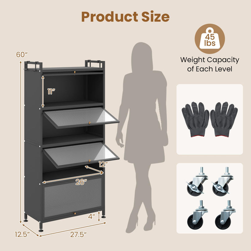 Giantex 5-Tier Kitchen Storage Cabinet w/4 Flip-up PC Doors
