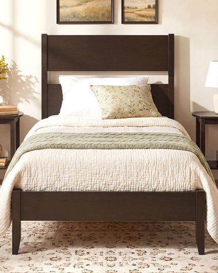 GIANTEX Twin/Full/Queen Size Wooden Bed Frame with Slatted Headboard