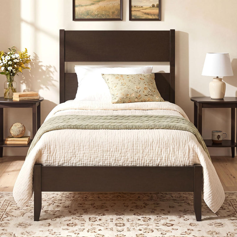 GIANTEX Twin/Full/Queen Size Wooden Bed Frame with Slatted Headboard