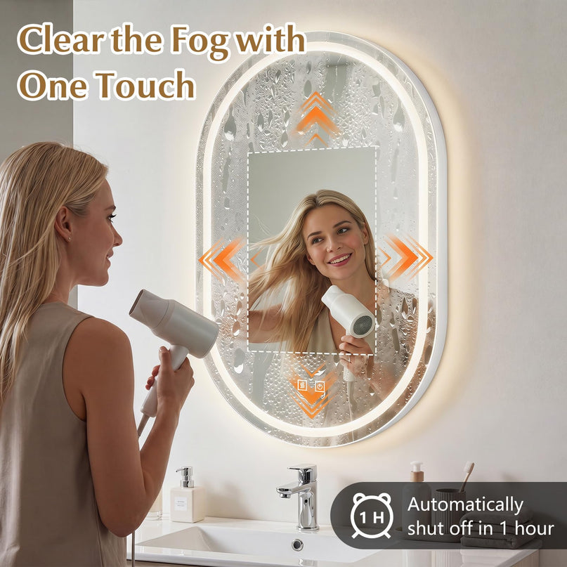 GIANTEX 20" x 32" Capsule Bathroom Mirror with Front-Lit & Backlit