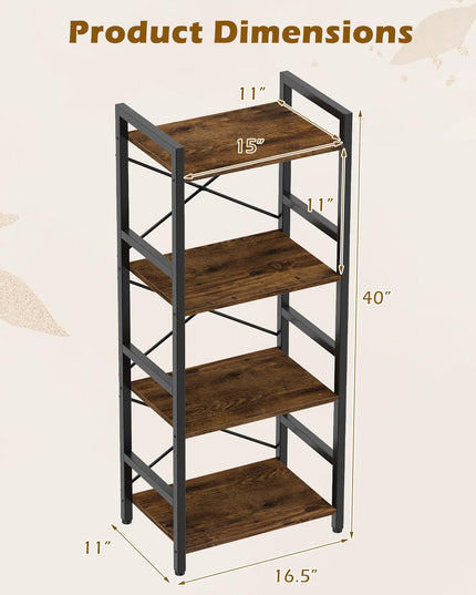 4-Tier Narrow Freestanding Display Shelf with Metal Frame & Wooden Storage Racks (1/2)