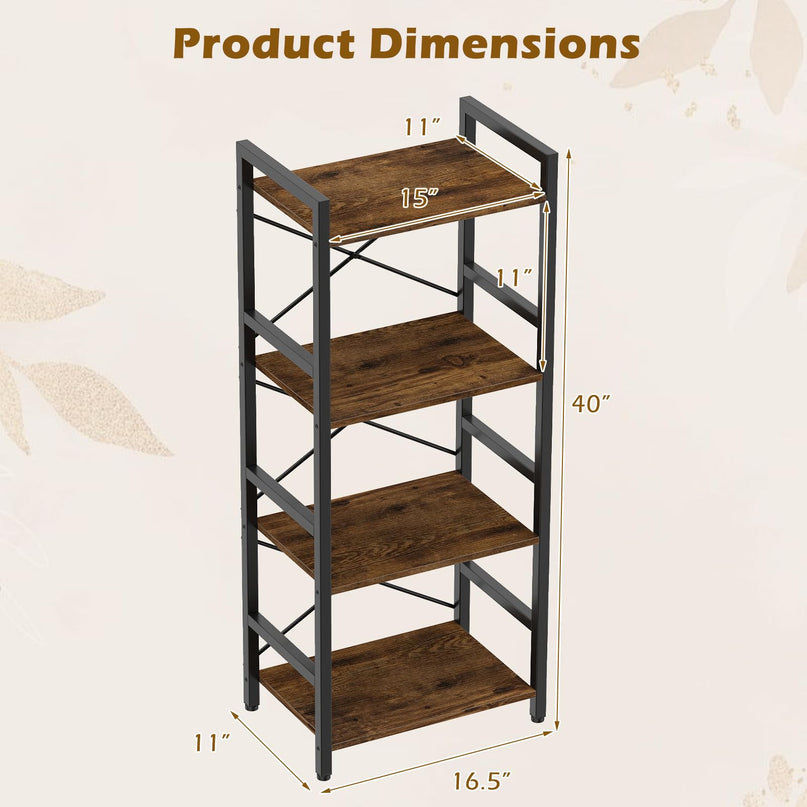 4-Tier Narrow Freestanding Display Shelf with Metal Frame & Wooden Storage Racks (1/2)