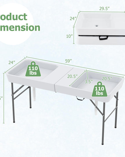 Giantex 5 FT Folding Ice Table with Double Sinks and Drains