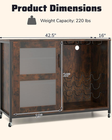 Giantex Wine Bar Cabinet with LED Light for Dining Room Living Room