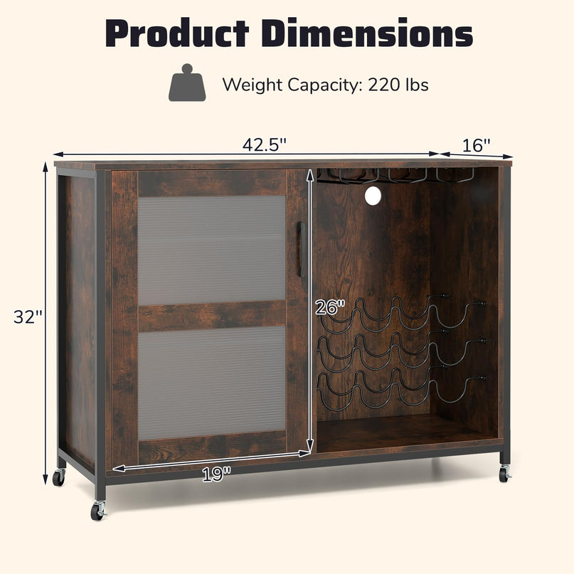 Giantex Wine Bar Cabinet with LED Light for Dining Room Living Room