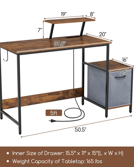 Giantex Computer Desk with Drawer and Power Outlet, Home Office Desk with Reversible Storage Drawer