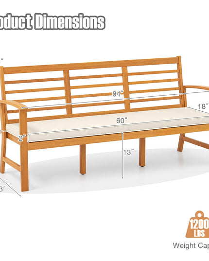 Giantex Acacia Wood Outdoor Bench, 3-Seat Patio Bench with Removable Cushion