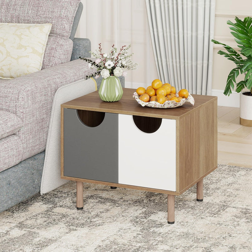 GIANTEX Nesting Coffee Table Set of 2 | Small Coffee Table & Sofa Side Tables with Metal Legs