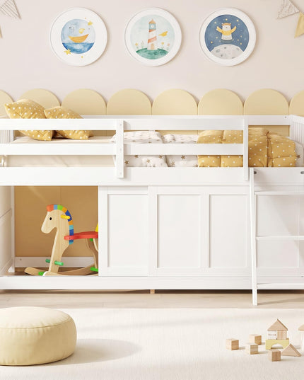 GIANTEX Wooden Low Loft Bed Twin Size with Spacious Under-Bed Play Space