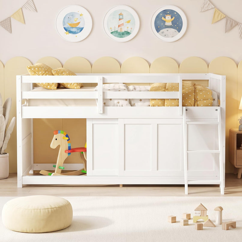 GIANTEX Wooden Low Loft Bed Twin Size with Spacious Under-Bed Play Space