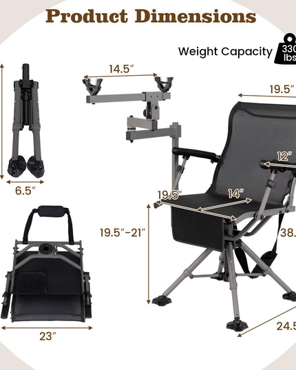 Giantex 360° Swivel Hunting Chair with Gun Rest, Adjustable Armrests, Telescopic Legs, All-Terrain Duck Feet