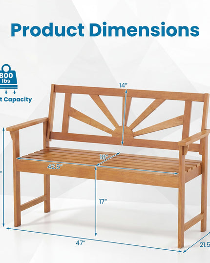 Giantex Outdoor Wooden Bench 2-Person Patio Garden Loveseat(Sunburst Back)