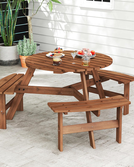 Giantex 6-Person Round Picnic Table Set with 3 Benches 550 LBS Bench Capacity