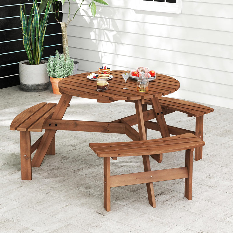 Giantex 6-Person Round Picnic Table Set with 3 Benches 550 LBS Bench Capacity