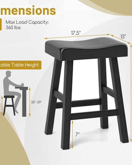 Giantex 24" Bar Stools Set, Counter Height Saddle Bar Stools w/Footrests, Acacia Wood Seats, Rubber Wood Crossbars
