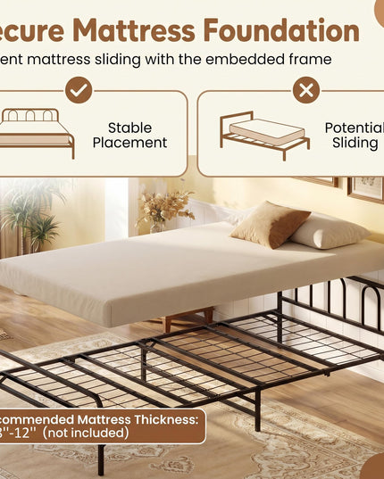 Giantex Foldable Twin Bed Frame with Headboard and Footboard