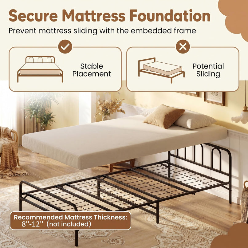 Giantex Foldable Twin Bed Frame with Headboard and Footboard