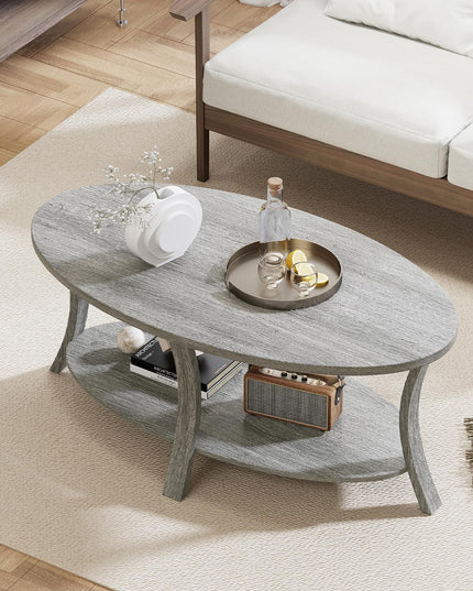 Giantex 44 Inch Oval Coffee Table with Storage Shelf & Rubber Wood Frame