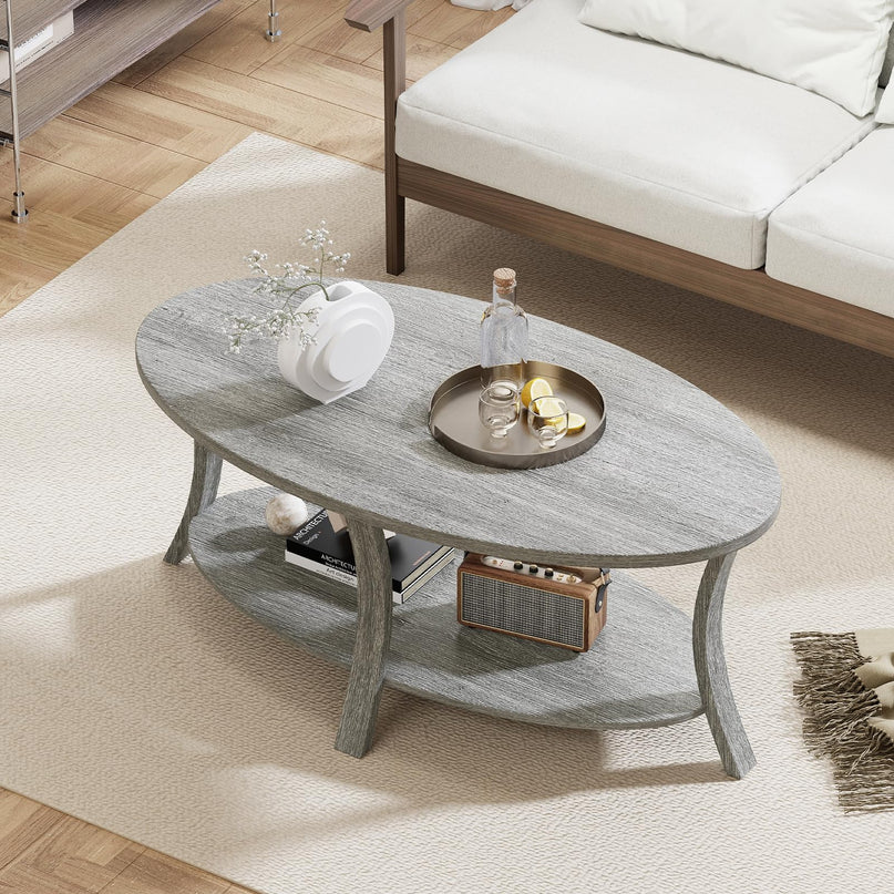 Giantex 44 Inch Oval Coffee Table with Storage Shelf & Rubber Wood Frame