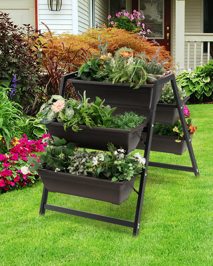 Giantex Set of 2 Vertical Raised Garden Bed, 5 Planter Boxes Container w/ Drainage Holes