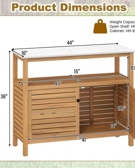 Giantex Outdoor Potting Bench Acacia Wood Large Planting Workstation