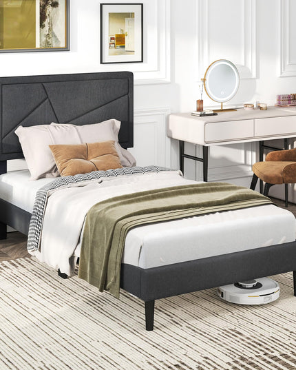 Modern Upholstered Platform Bed Frame with Geometric Tufting Headboard