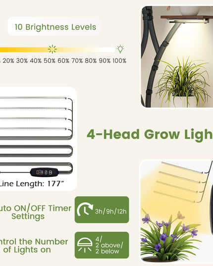 Giantex Plant Stand Indoor with Grow Lights 8-Tier 58" Tall Corner Metal Plant Shelf