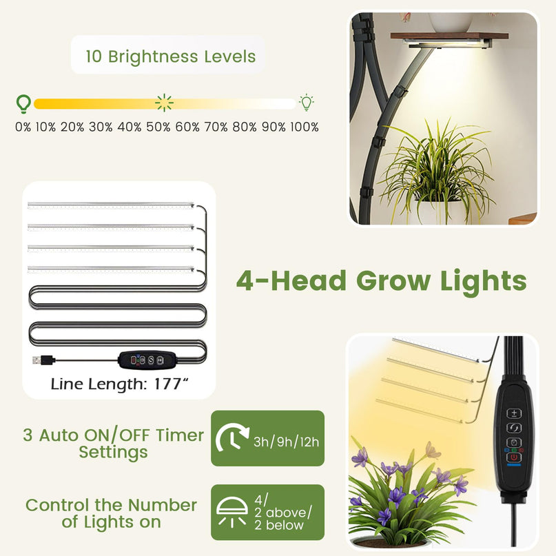 Giantex Plant Stand Indoor with Grow Lights 8-Tier 58" Tall Corner Metal Plant Shelf