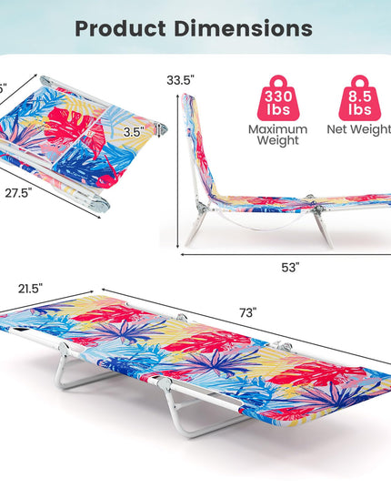 Chaise longue de patio Giantex colorée avec sangle de transport à 5 positions et cadre métallique