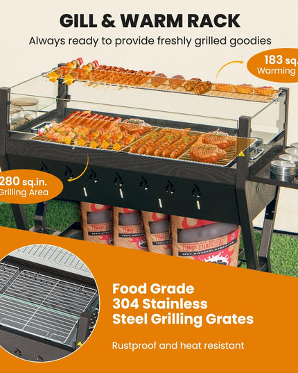 Giantex Charcoal Grill with Transparent Glass Wind Guard