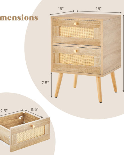 Giantex Rattan Nightstand Set of 2