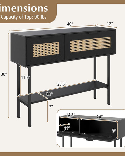 Giantex Boho Entryway Table with 2 Storage Cabinets for Entrance Hallway Foyer