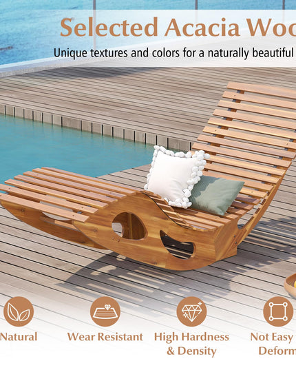 Giantex Acacia Wood Outdoor Rocking Chair, Patio Lounge Chair with Ergonomic Curved & Slatted Seat, High Back