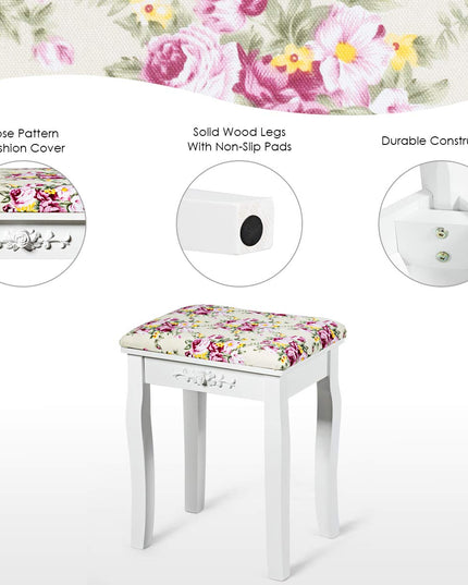 Vanity Stool Wood Dressing Padded Chair