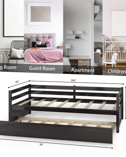 Giantex Wood Daybed with a Trundle, Twin Trundle Daybed with Durable Slat Support