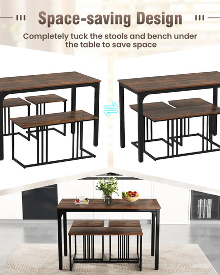 Giantex Dining Table Set for 4 Industrial Kitchen Table 2 Chairs Stool & Bench