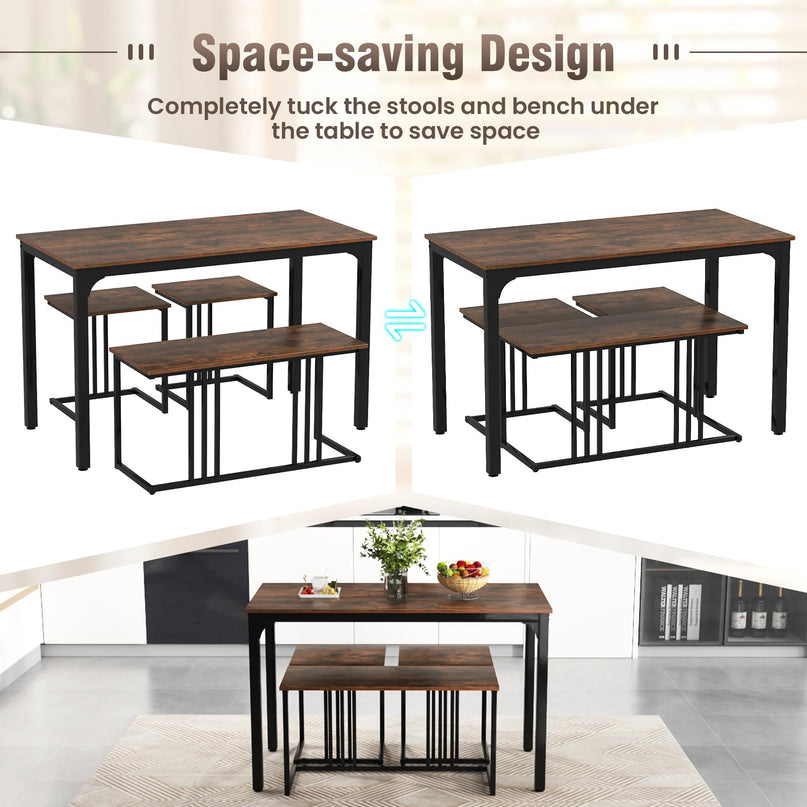 Giantex Dining Table Set for 4 Industrial Kitchen Table 2 Chairs Stool & Bench