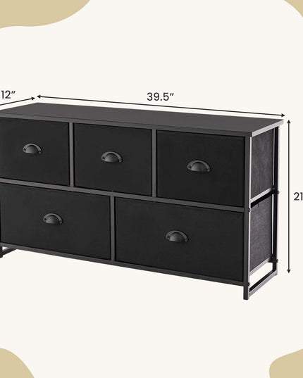 Giantex Black Dresser for Bedroom with 5 Drawers - Wide Clothes Storage Organizer w/ 5 Fabric Bins