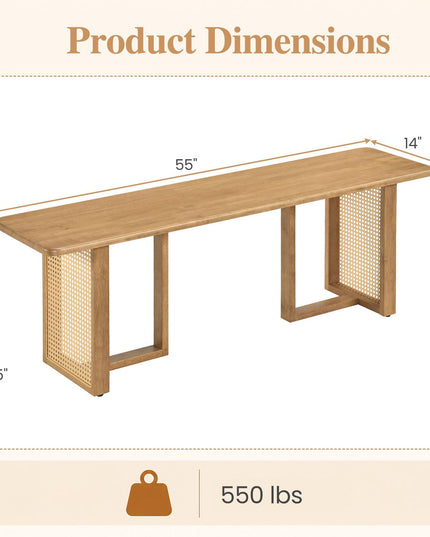 GIANTEX 55" Boho Rattan Dining Bench with Rubber Wood Frame (1/2)